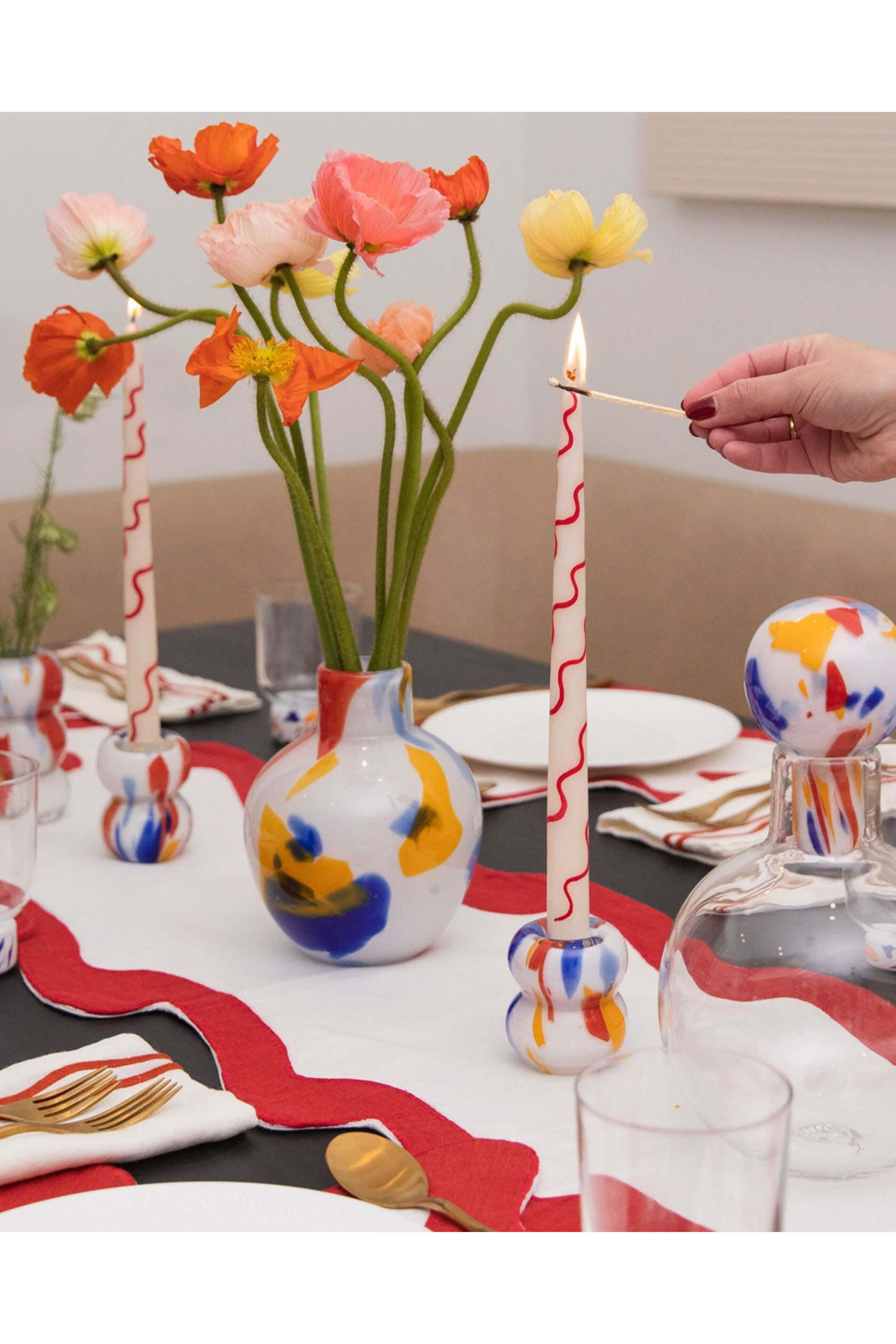 Misette - Primary Squiggle Hand Painted Candles in Red