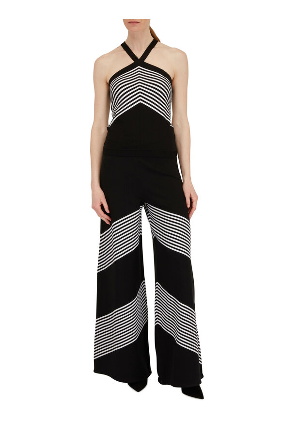 Carolina Herrera - Black & Ivory Chevron Wide Leg Knit Pant