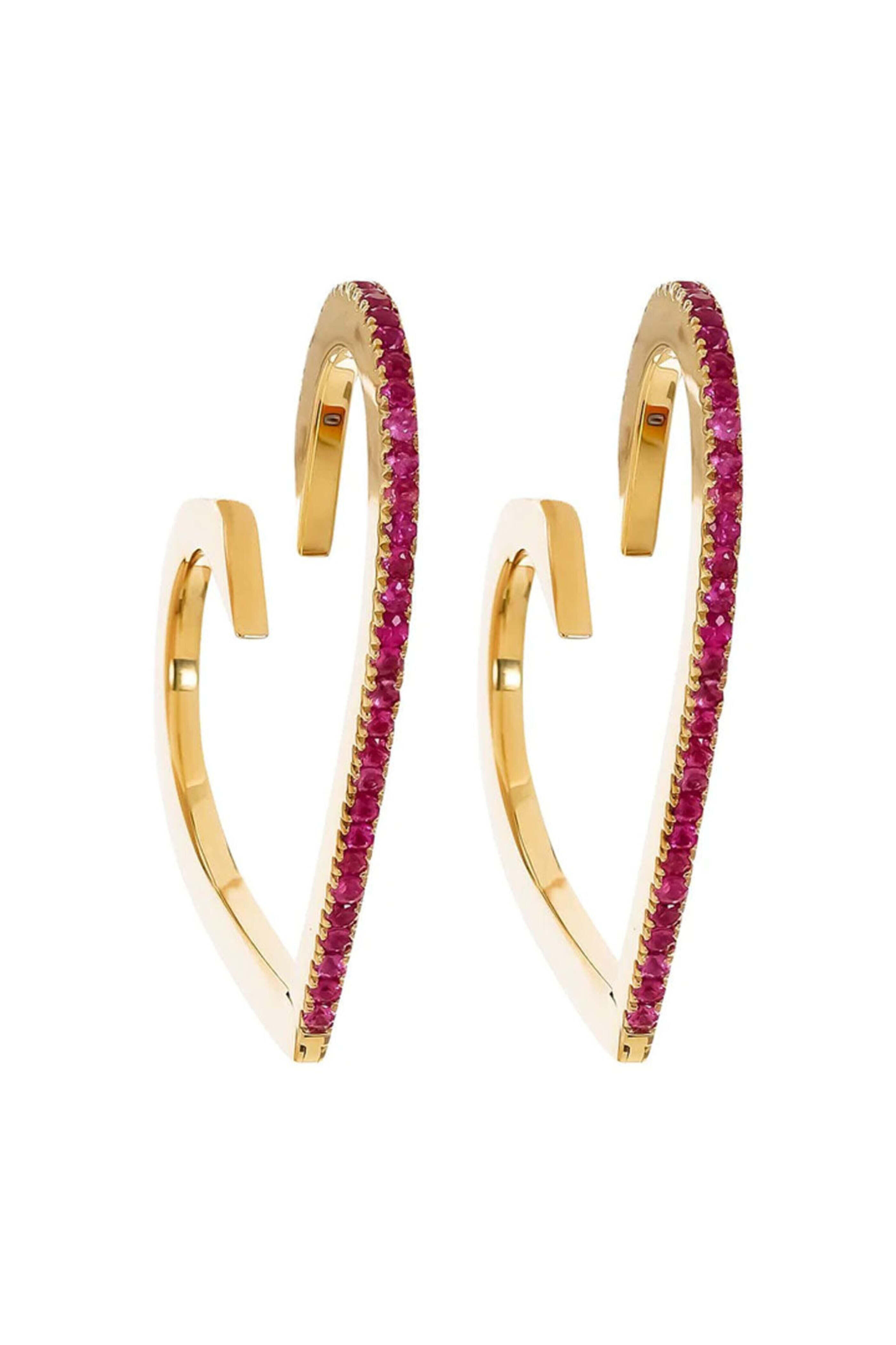 Cadar - Large Ruby Heart Hoop Earrings