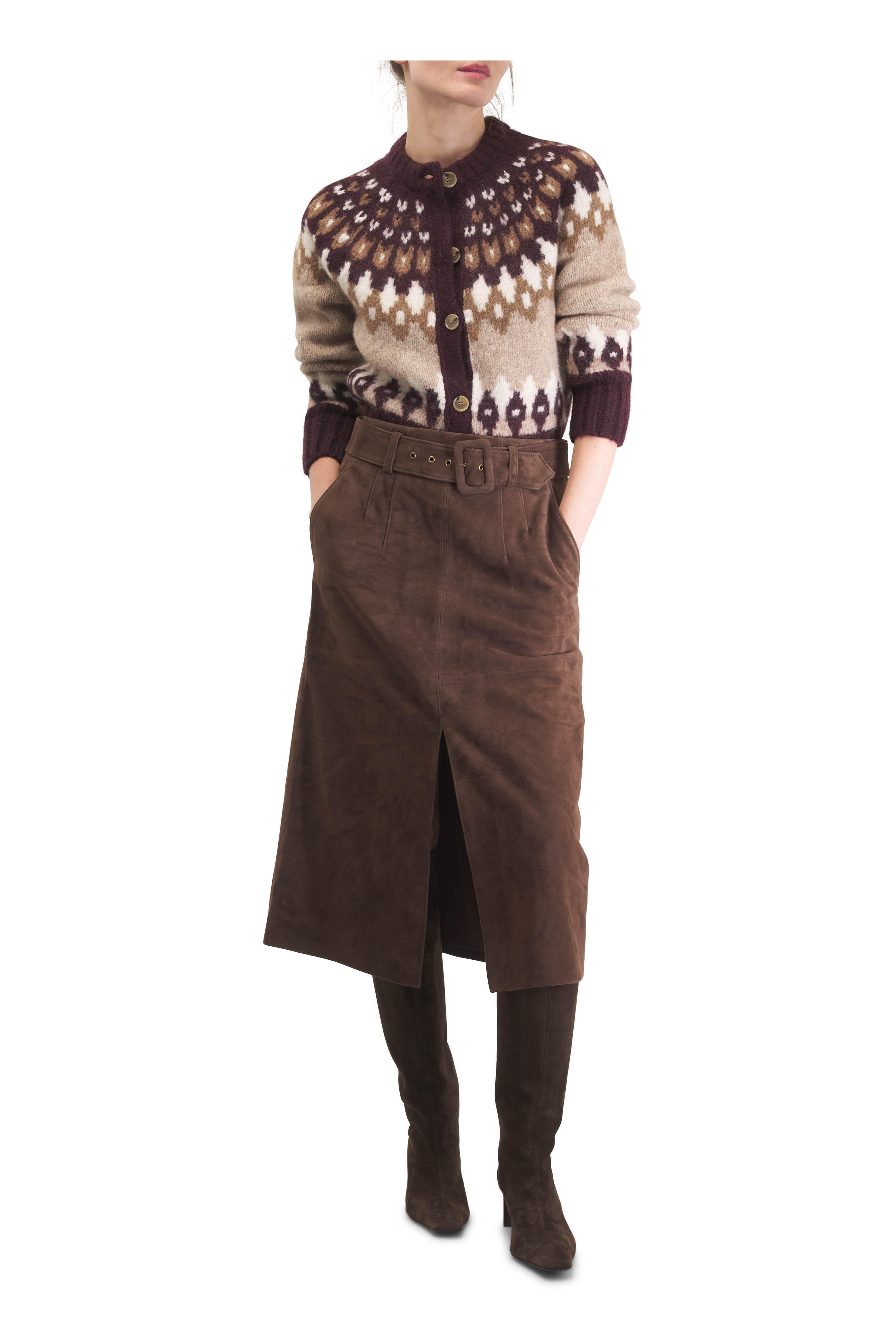 Veronica Beard - Alexie Mocha Suede Belted Skirt