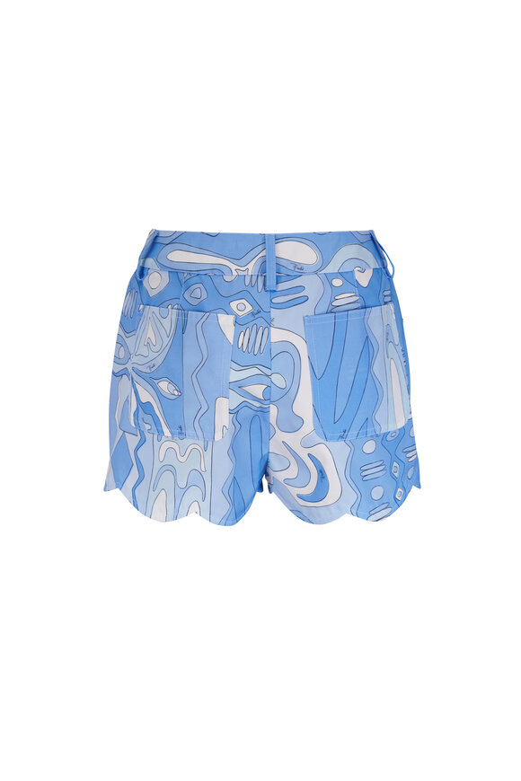 Pucci Pale Blue Angoli Print Cotton Scallop Trim Shorts - view 3