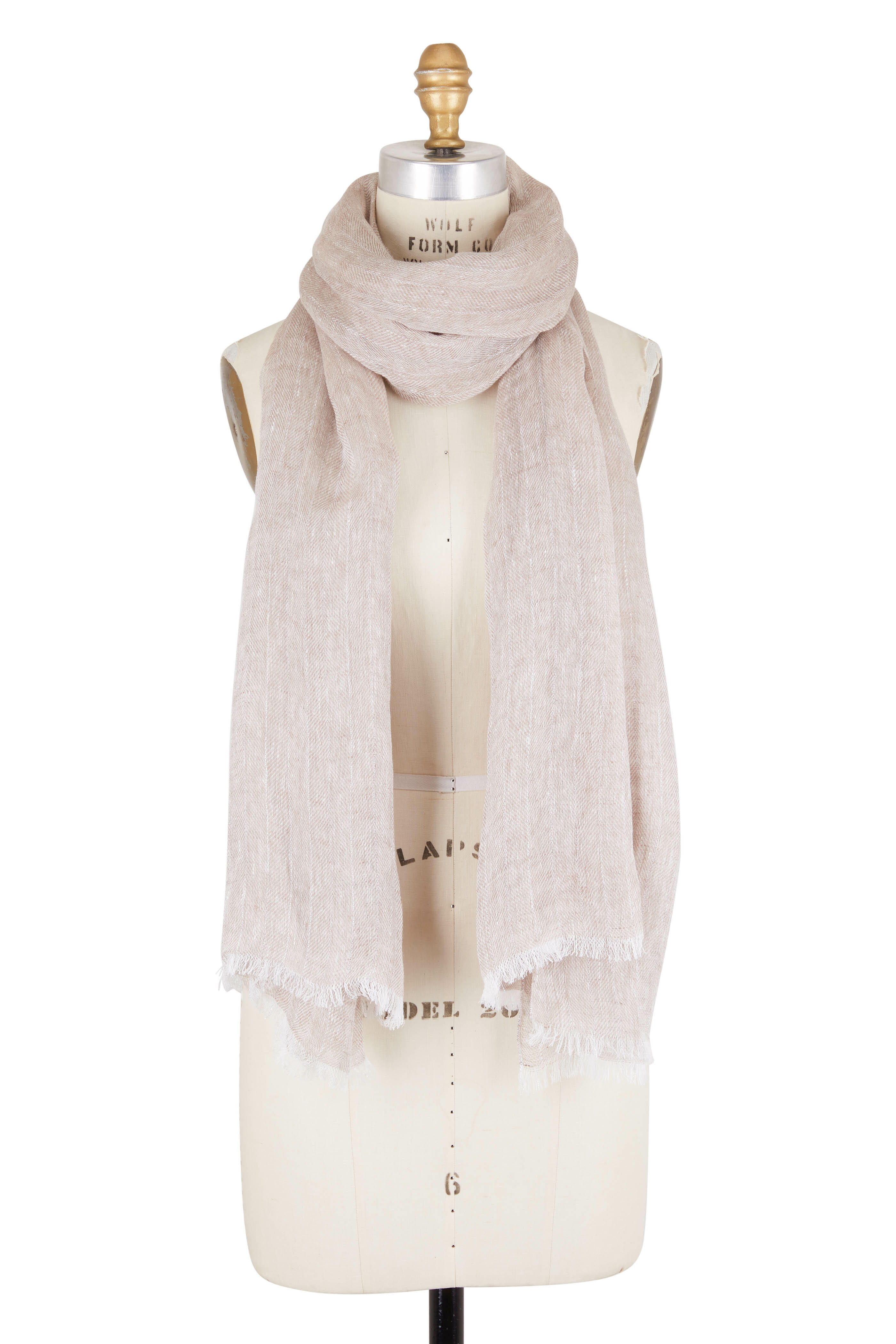 Brunello Cucinelli - Sand Linen Lurex Chevron Scarf