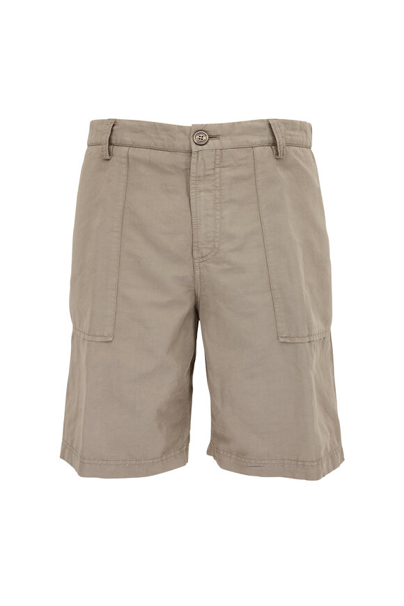 Brunello Cucinelli - Olive Cotton & Linen Painter Shorts