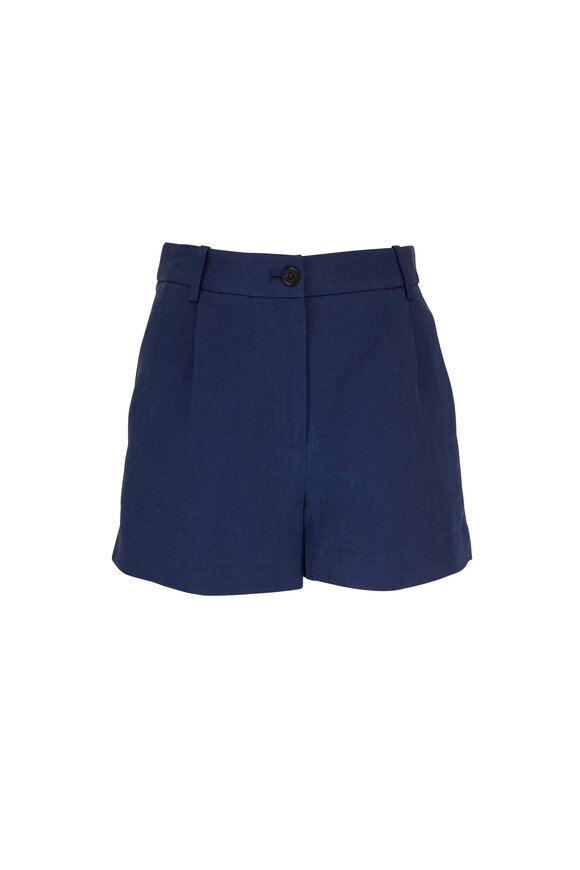 Nili Lotan - Beatrice Cobalt Linen & Silk Pleated Shorts