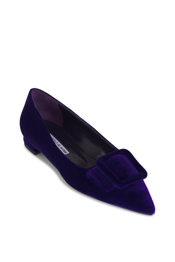 Manolo Blahnik Maysale Dark Purple Velvet Flat 