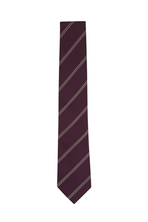 Brunello Cucinelli Burgundy Regimental Stripe Silk Necktie - view 1