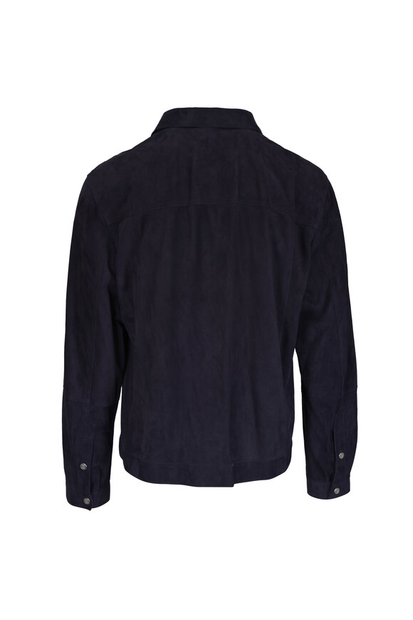 Brunello Cucinelli Navy Blue Suede Trucker Jacket - view 2