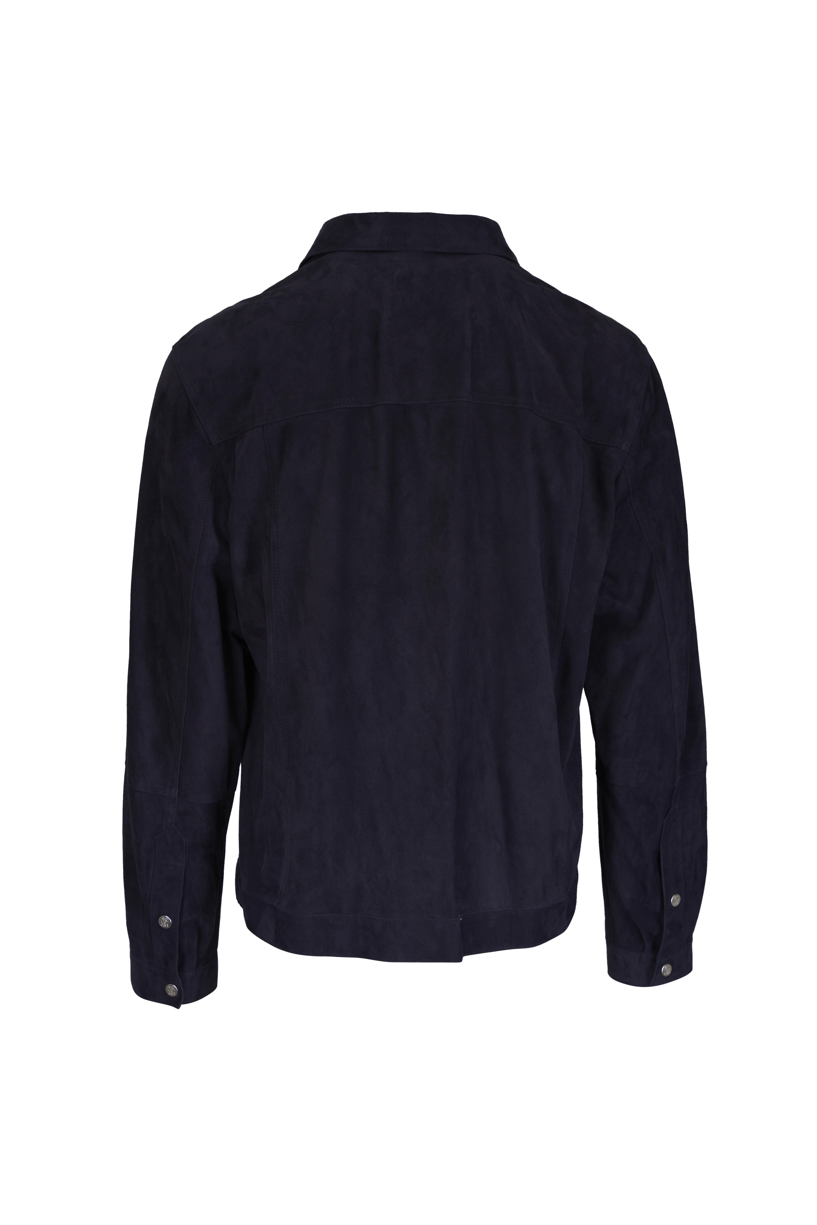 Brunello Cucinelli - Navy Blue Suede Trucker Jacket - view 2