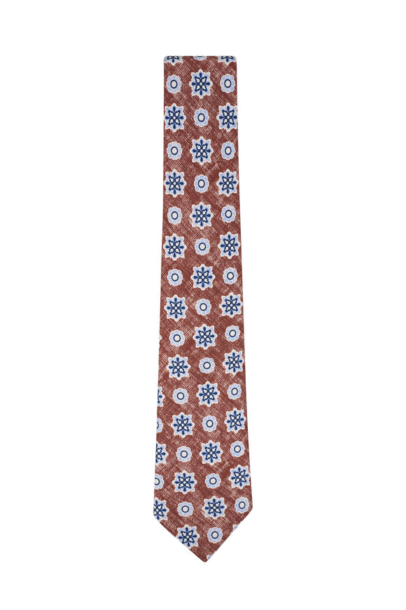 Kiton - Brown & Blue Medallion Silk Necktie 
