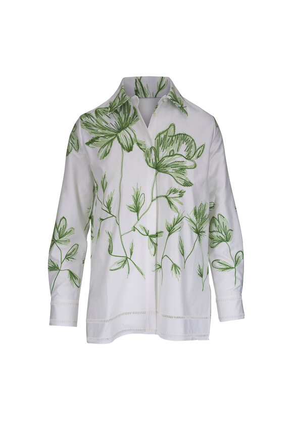 Rani Arabella Ivory Collared Embroidered Print Cotton Blouse