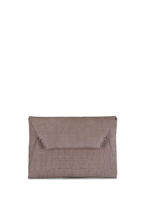 【関税&送料込み】Brunello Cucinelli Woven Clutch Bag Brunello Cucinelli - Quartz Leather Woven Monili Strap Clutch