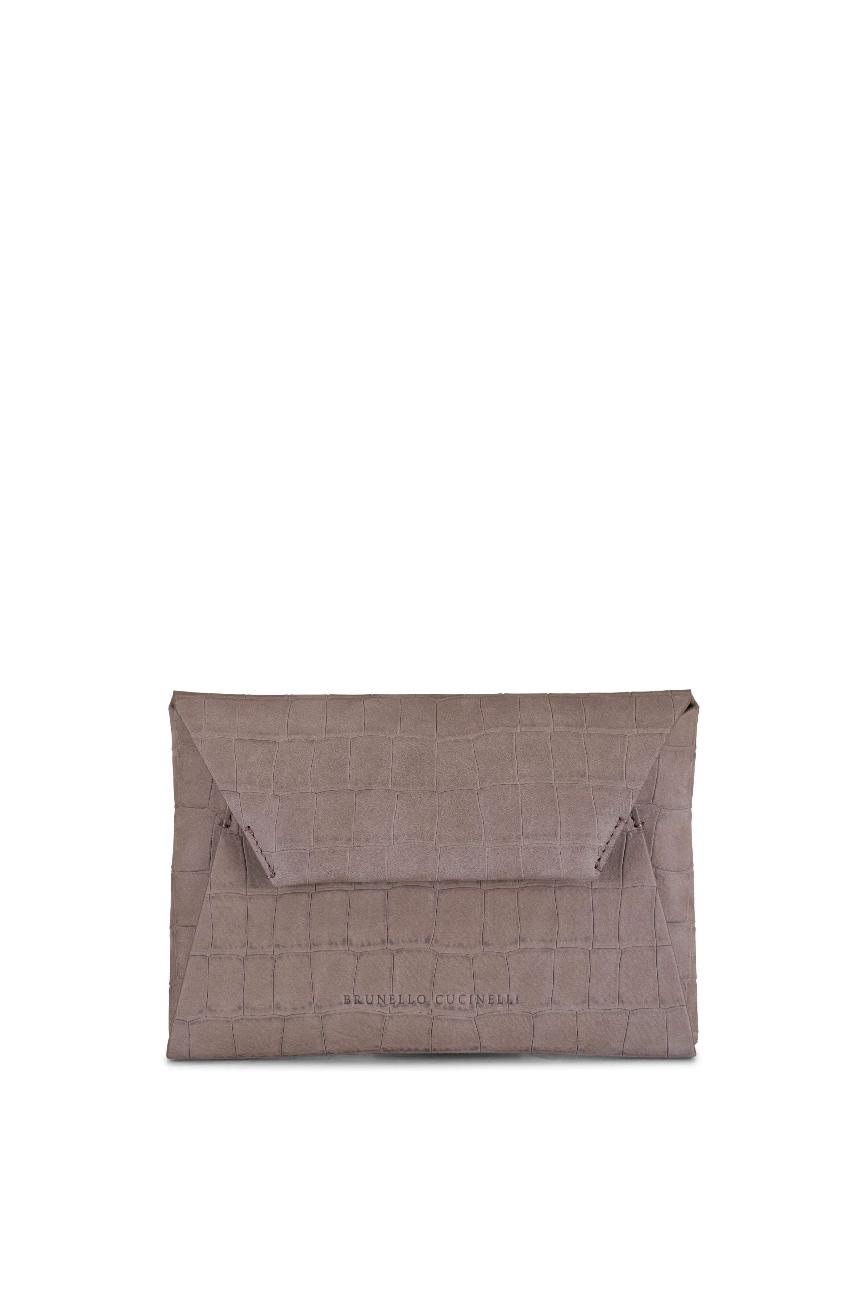 Brunello Cucinelli - Chocolate Embossed Envelope Leather Clutch
