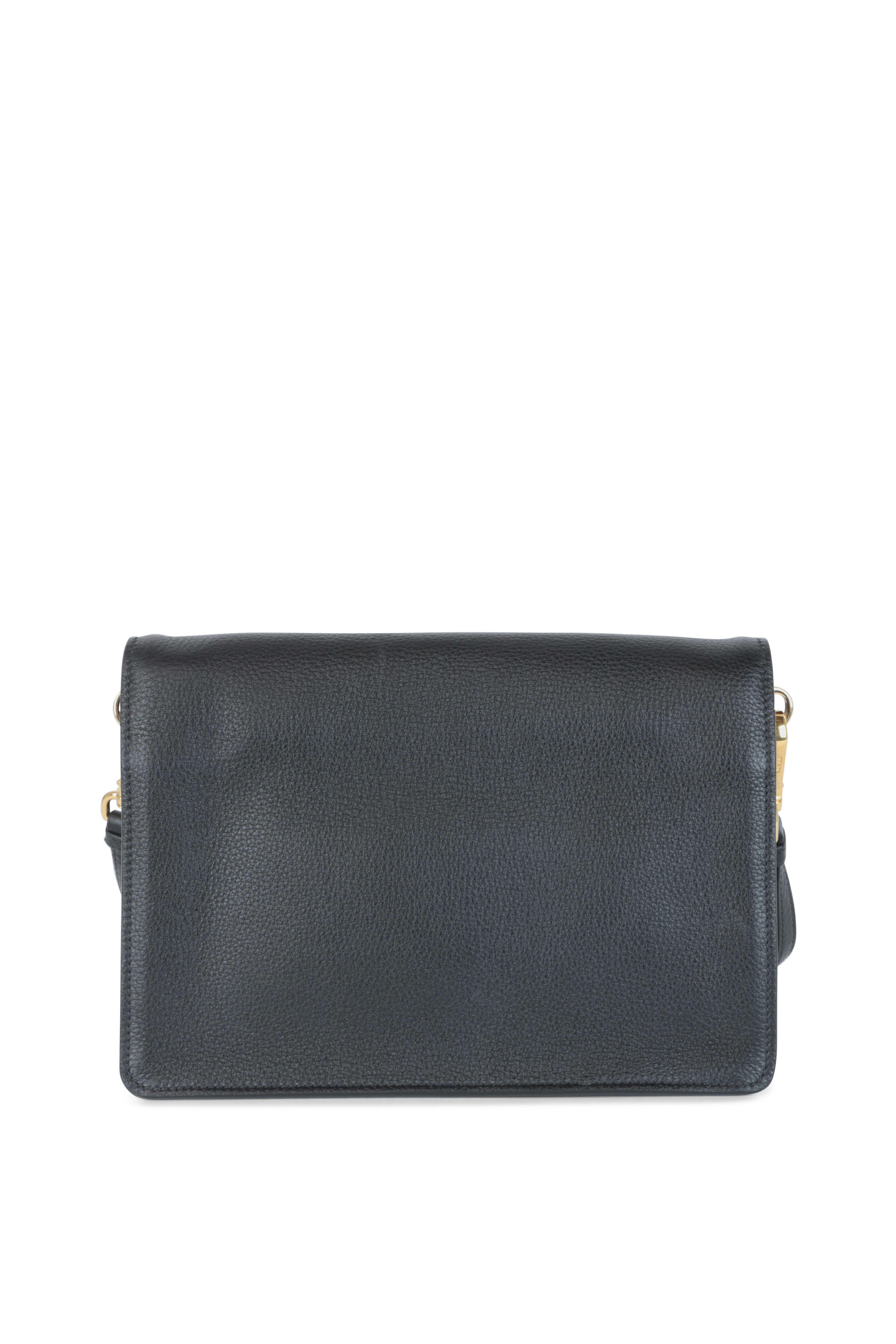Prada - Black Leather Front Flap Crossbody