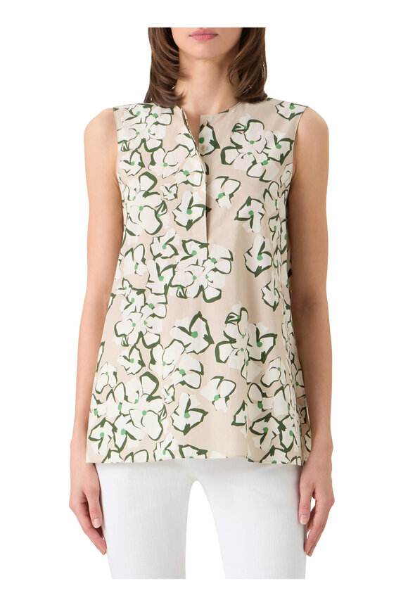 Akris Punto Beige Flower Print Tunic Blouse - view 2