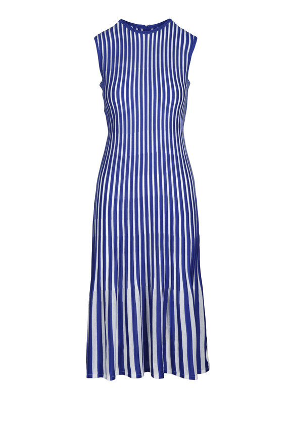Akris Blue & White Ribbed Midi Dress