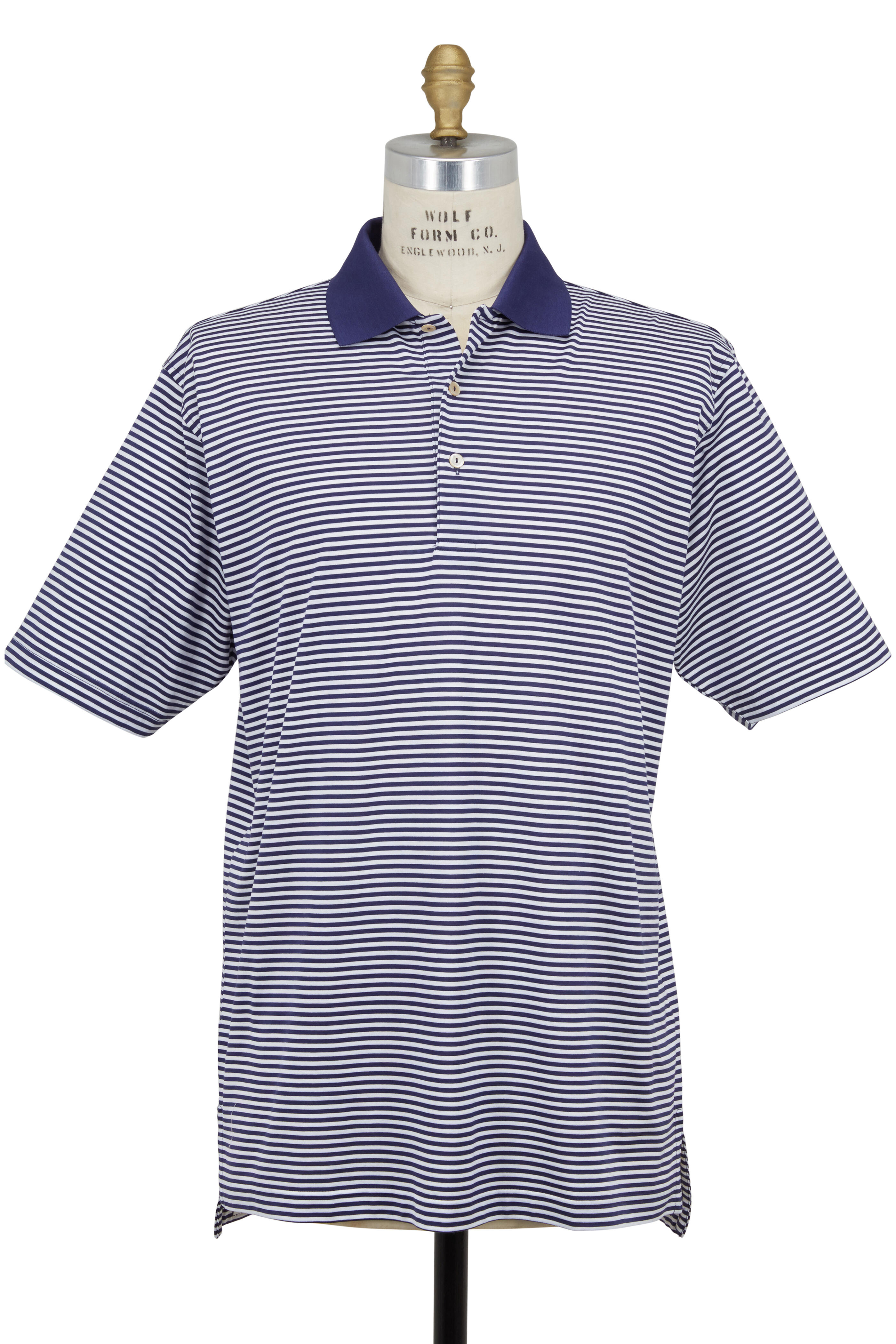 Peter Millar - Lisle Navy Blue & White Striped Luxury Polo