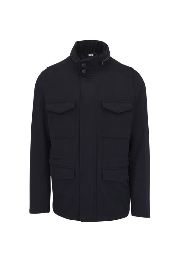 Herno Navy Blue Wool & Cashmere Field Jacket