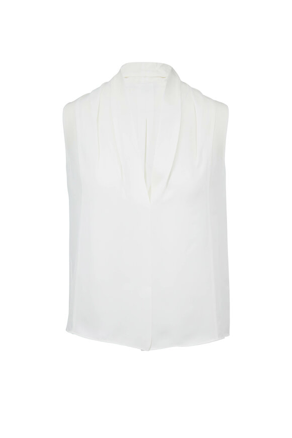 Vince - Optic White Silk Sleeveless Blouse