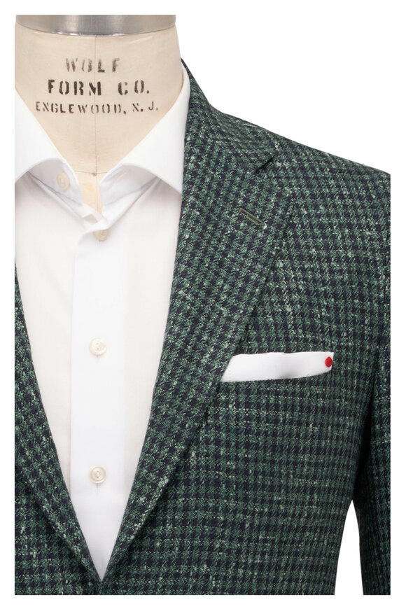 Kiton Green & Navy Houndstooth Check Sportcoat