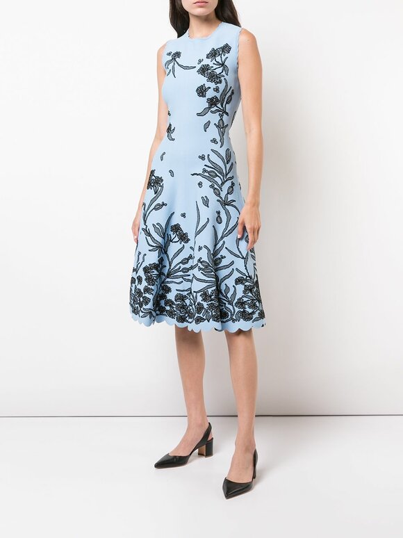 Carolina Herrera - Sky Blue Jacquard Sleeveless A-Line Dress