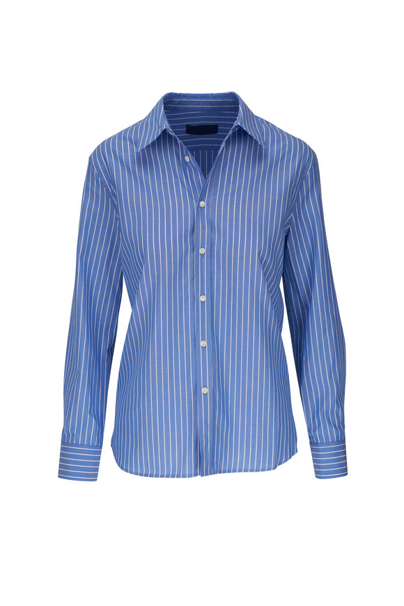 Nili Lotan - Raphael Blue & White Classic Striped Cotton Shirt 