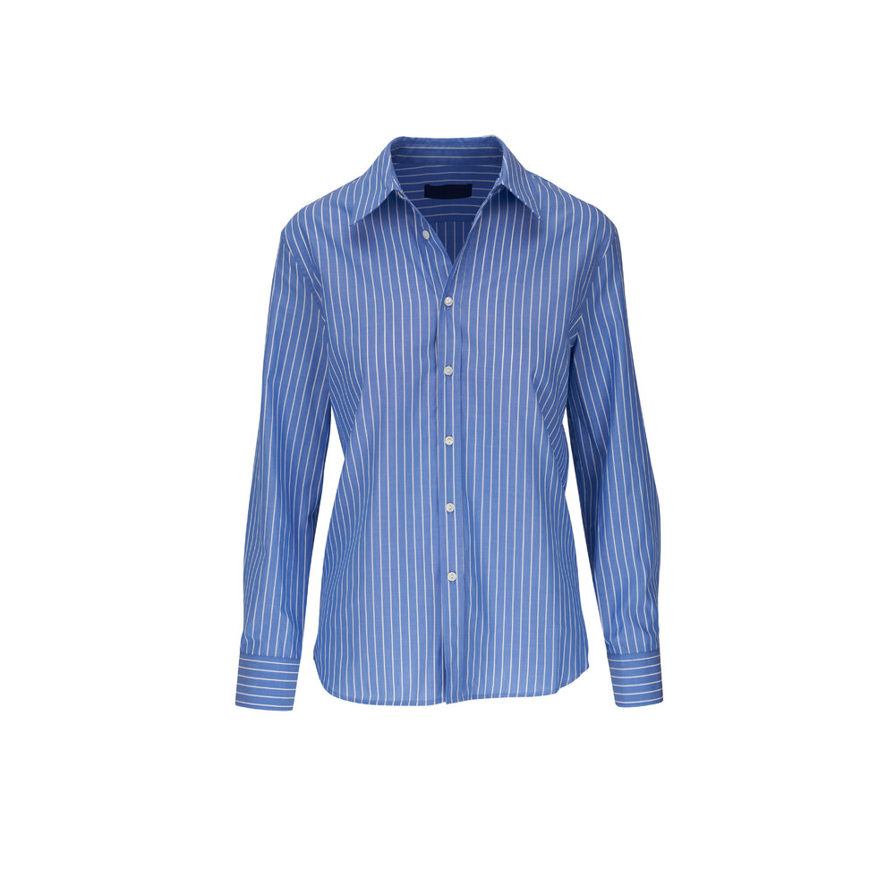 Nili Lotan - Raphael Blue & White Classic Striped Cotton Shirt