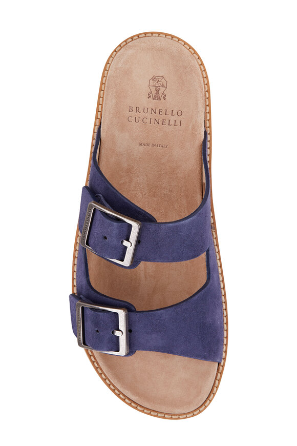 Brunello Cucinelli - Navy Suede Buckle Sandal 