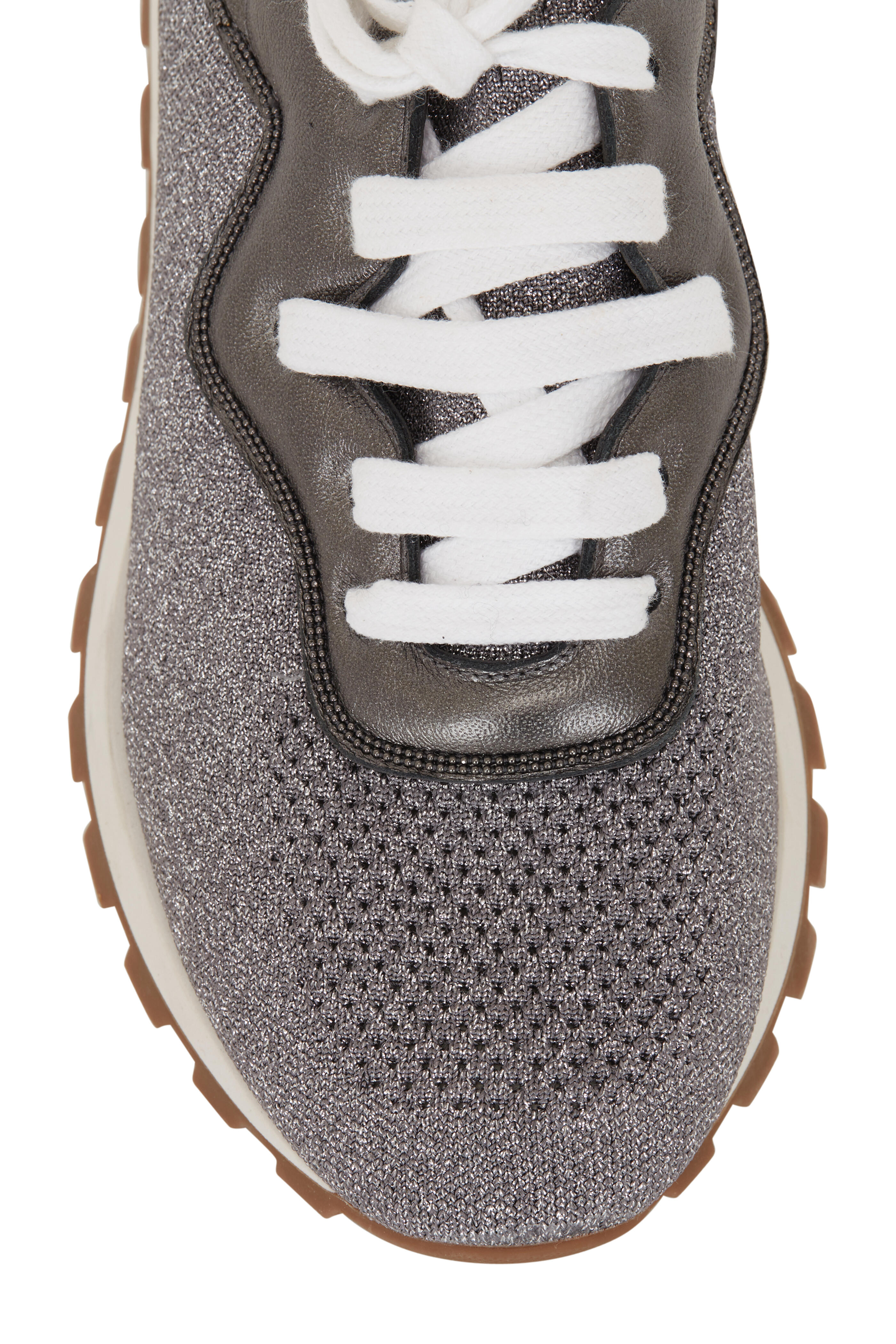 Brunello Cucinelli - Light Gray Metallic Knit & Leather Sneaker