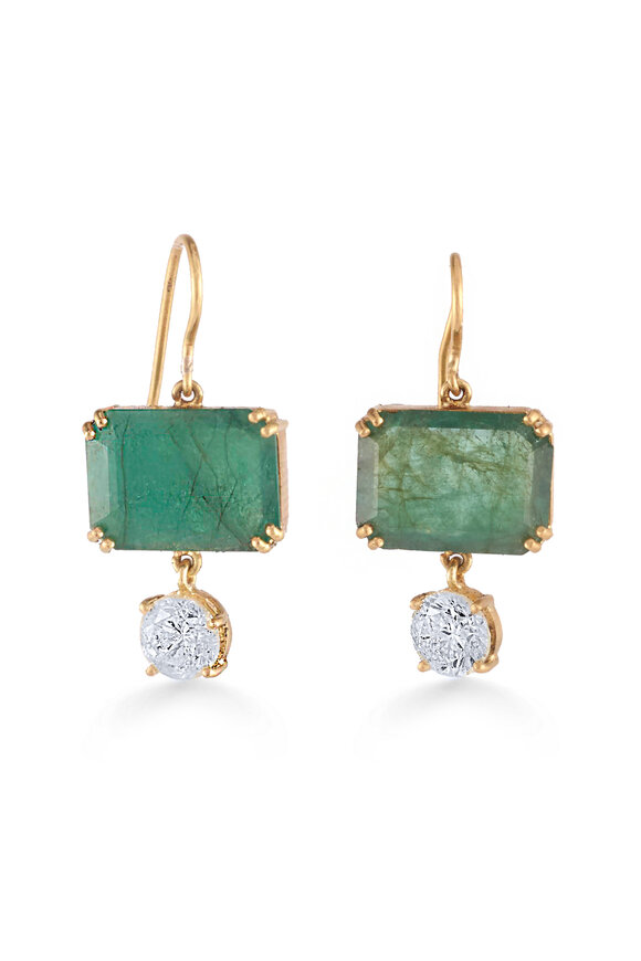 Sylva & Cie 18k Yellow Gold Diamond & Emerald Drop Earring - view 1