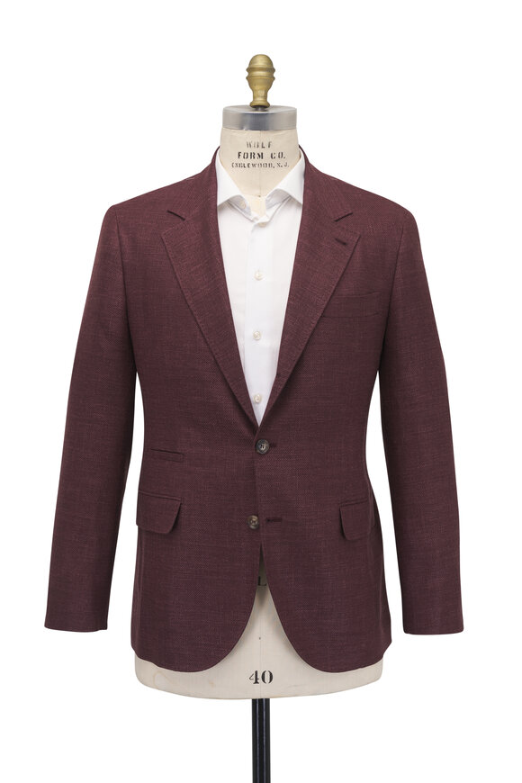 Brunello Cucinelli Burgundy Wool, Silk & Linen Sportcoat - view 2