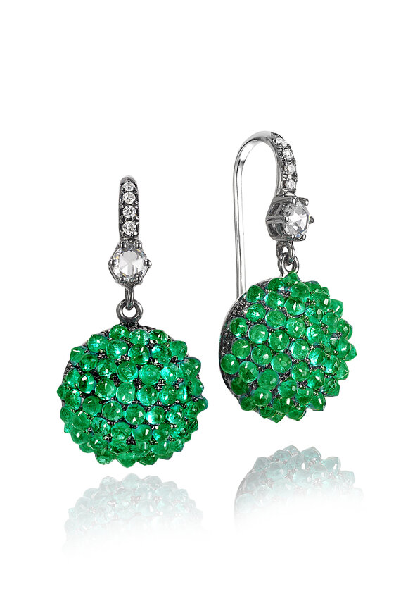 Nam Cho 18k White Gold Emerald and Diamond Drop Earrings