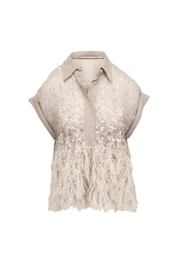 Brunello Cucinelli Crispy Silk Chiffon Fil Coupé Dégradé Blouse