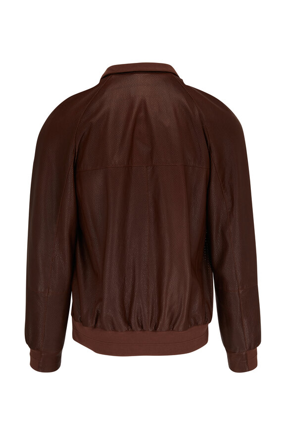 Brunello Cucinelli - Brown Perforated Leather Bomber Jacket