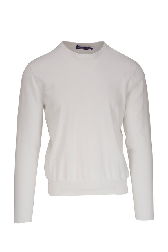 Ralph Lauren Purple Label White Cotton Crewneck Sweater