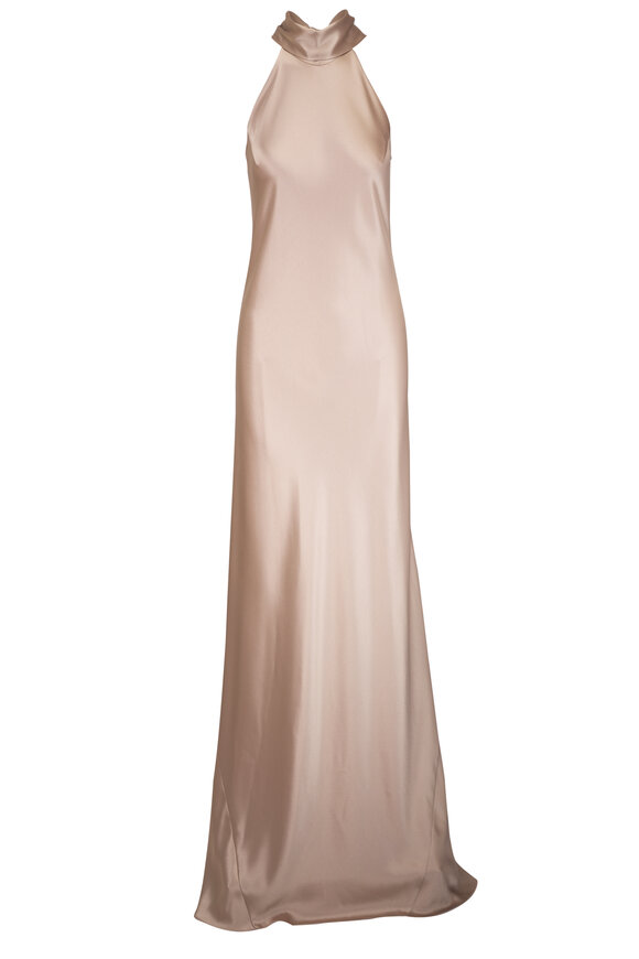 Galvan Sienna Sand High Neck Satin Gown