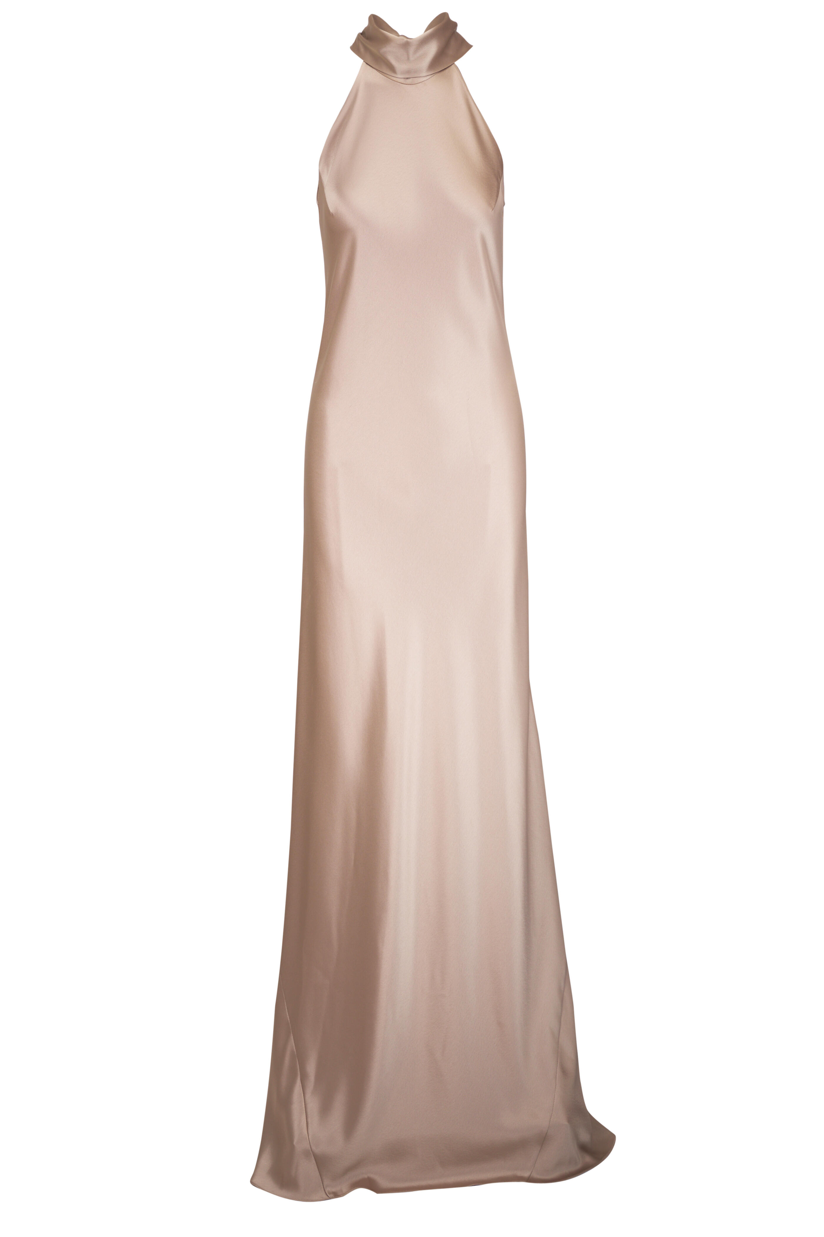 Galvan - Sienna Sand High Neck Satin Gown