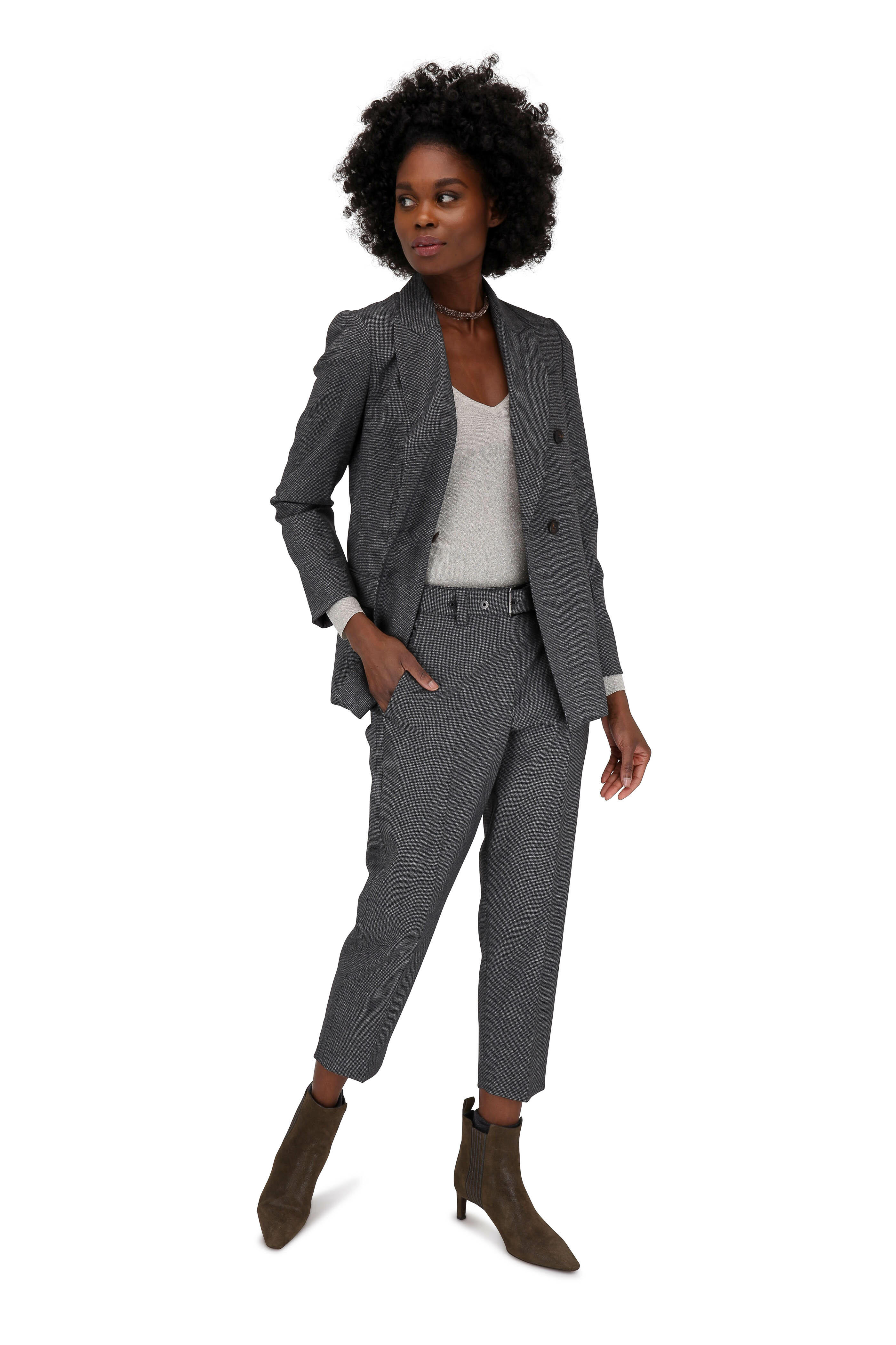 Brunello Cucinelli - Gray & Black Virgin Wool Houndstooth Jacket