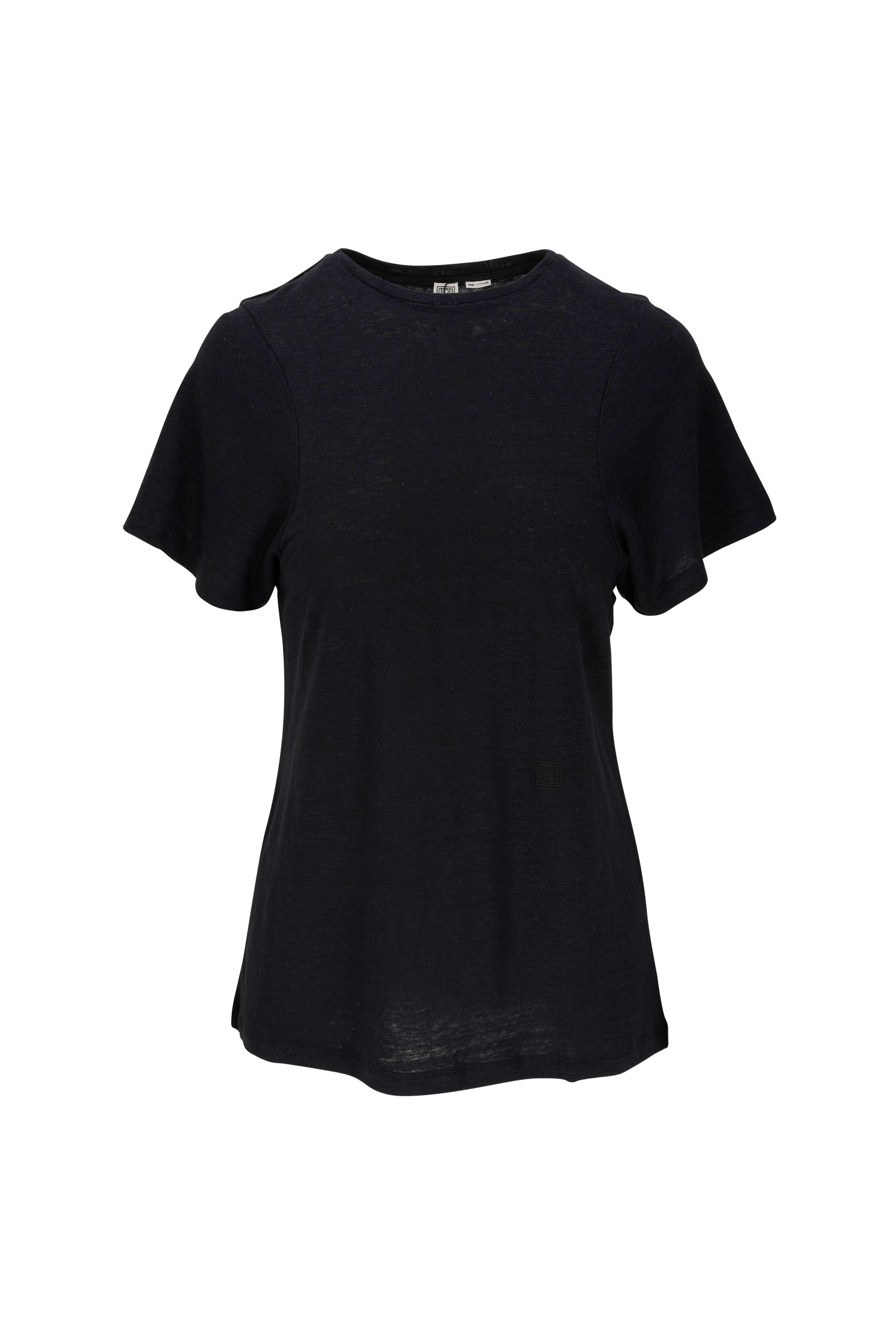 Totême - Black Linen Curved Seam T-Shirt | Mitchell Stores