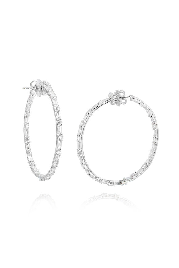 Nam Cho 18k Diamond Baguette & Round Mixed Hoop Earring - view 1