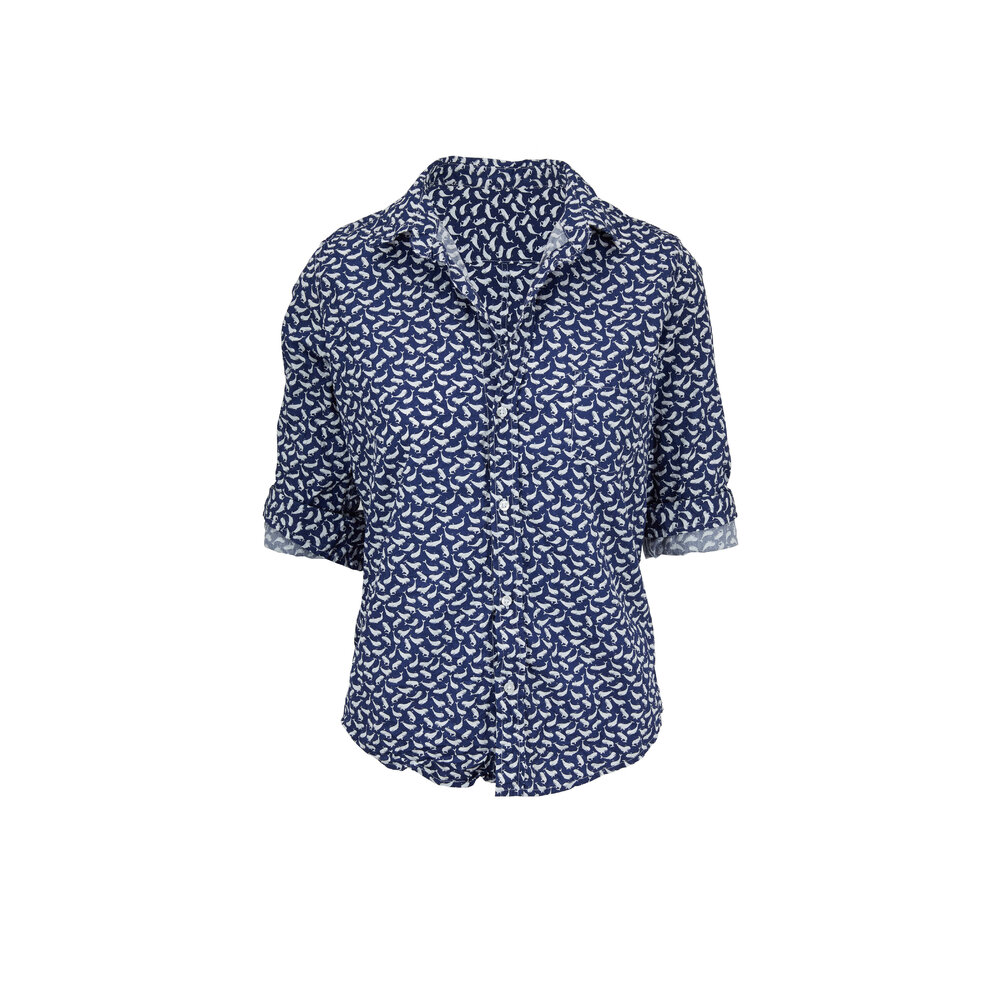 Frank & Eileen - Barry Crinkled Navy & White Whales Button Down