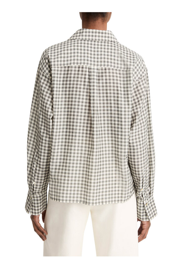 Vince Off White & Gray Gingham Cropped Button Up Shirt - view 3