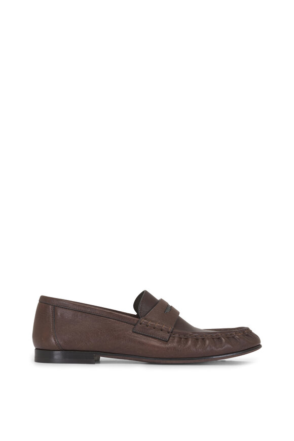 Brunello Cucinelli Brown Leather Monili Loafer - view 2