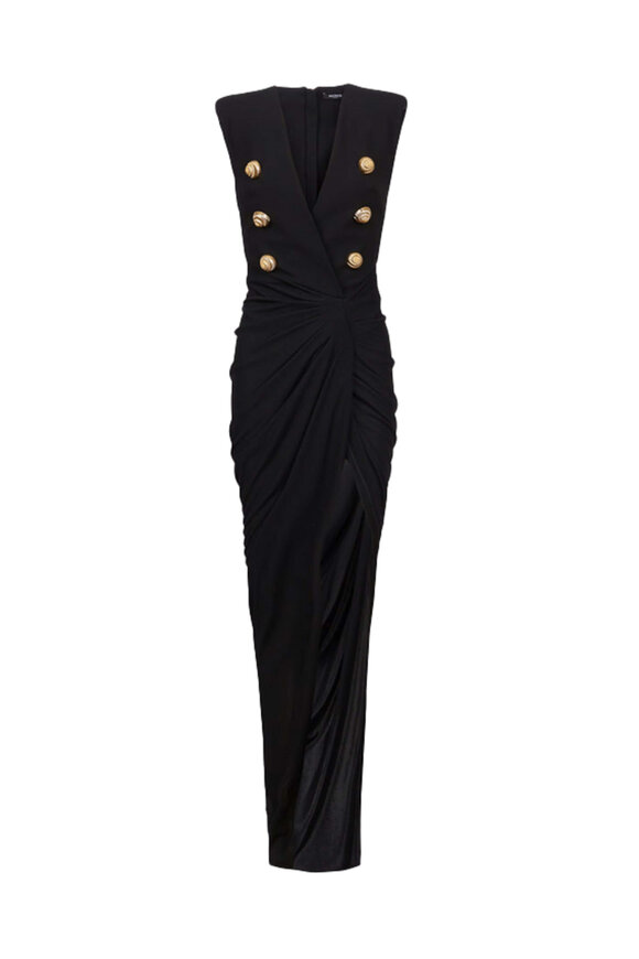 Balmain - Noir Crepe Tailored Maxi Dress | Mitchell Stores