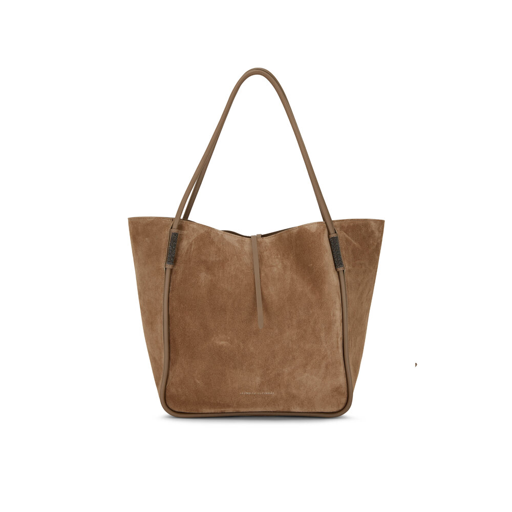 Brunello Cucinelli - Dark Taupe Suede & Leather Piping Tote
