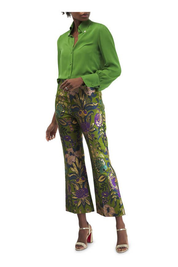 Valentino - Green Multicolor Jacquard Floreale Lurex Pant