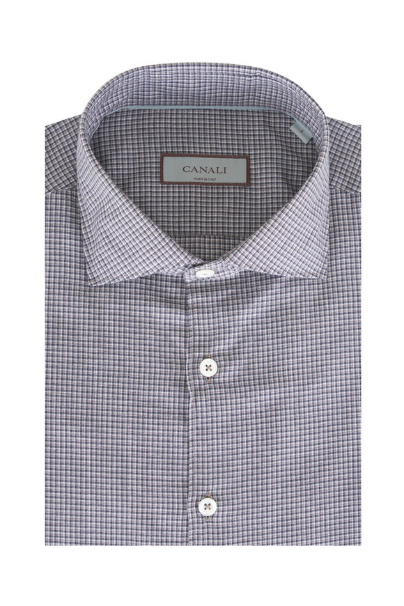 Canali Tan & Gray Small Check Sport Shirt - view 1