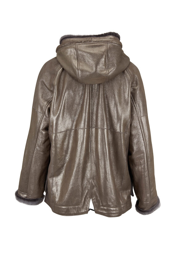 Brunello Cucinelli - Mushroom Metallic Leather Reversible Jacket