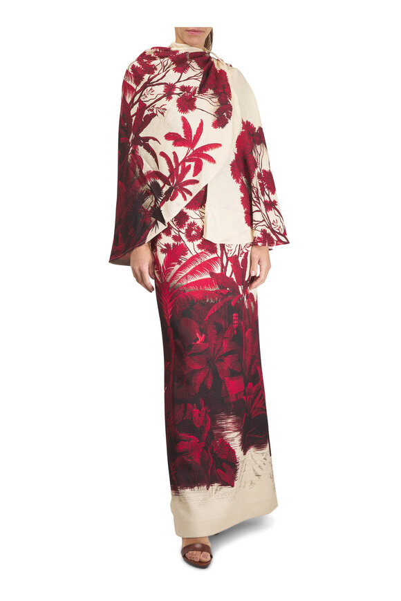 Johanna Ortiz Ocean Of Secrets Red & Ecru Wool & Silk Cape - view 2
