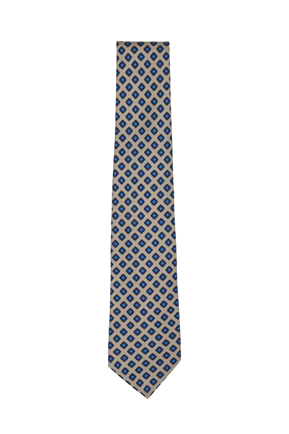 Kiton - Tan & Blue Diamond Silk Necktie