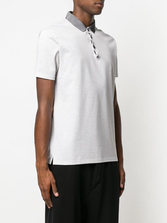 Lanvin - White & Grey Striped Piqué Polo